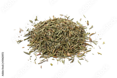 Heap of dried thyme leaves