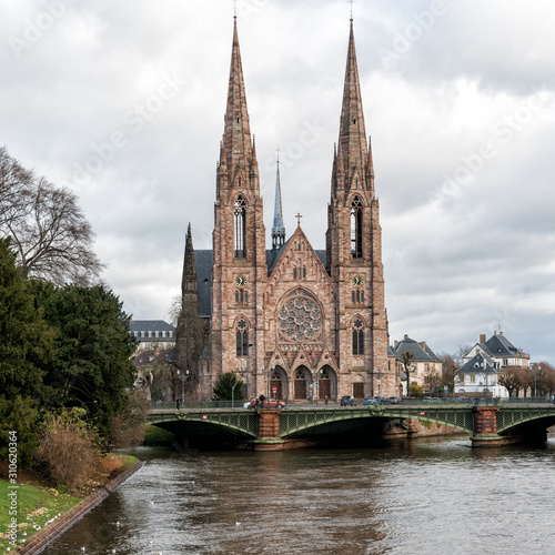 view of the Saint Paul's Church of Strasbourg on a cool winter day