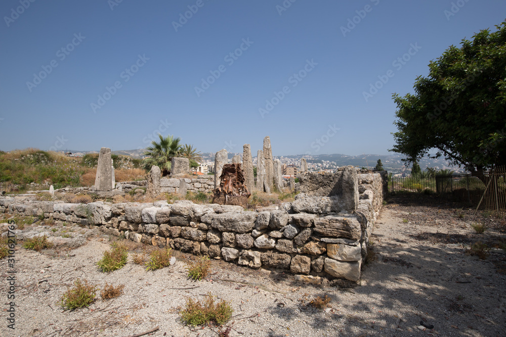 The Temple of the Obelisks. View of the Roman ruins of Byblos. Byblos, Lebanon - June, 2019