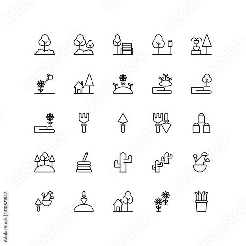 Set of, garden, gardening, environment outline style icon - vector