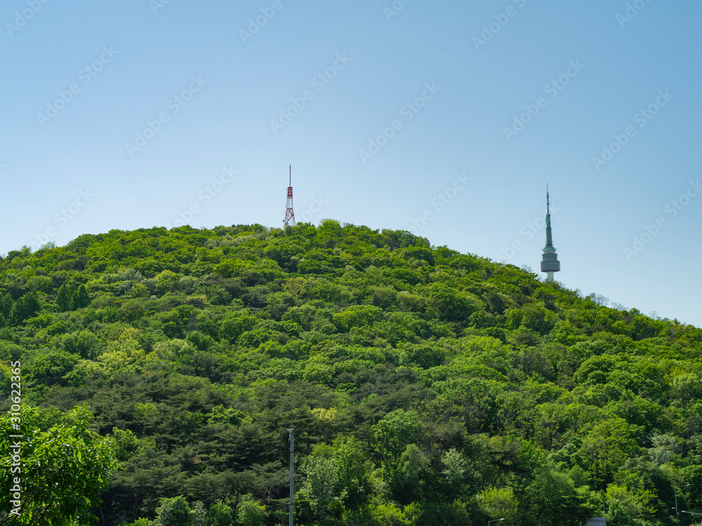 Obraz premium 山頂の電波塔