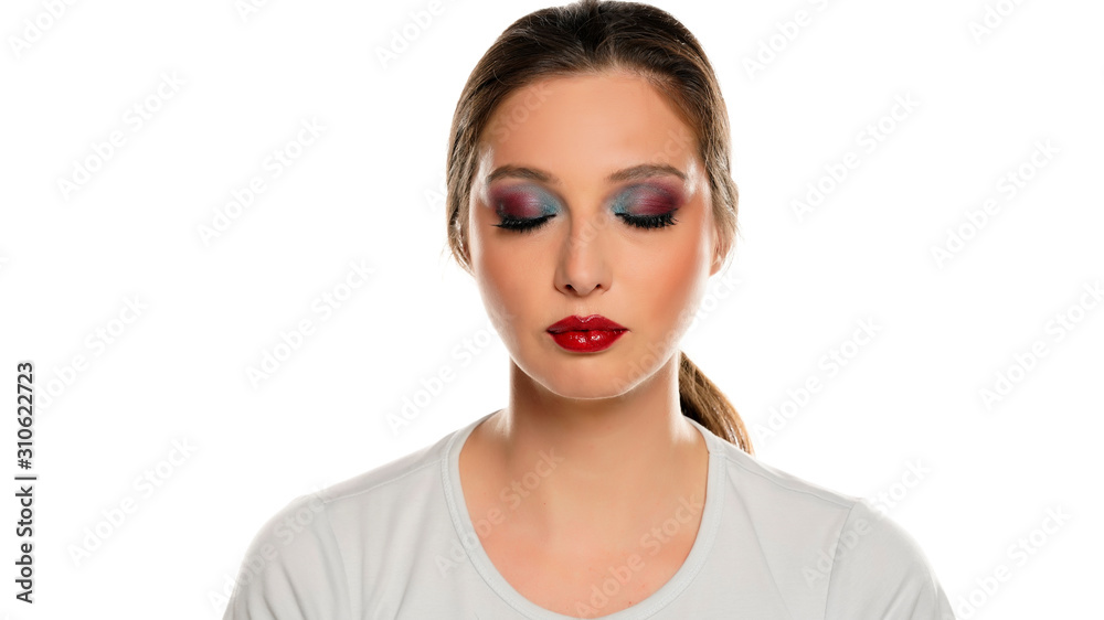 beautiful woman with makeup on white background beautiful woman with makeup on white background