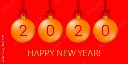 Happy new year 2020 greeting card with balls