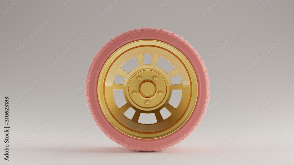Pink an Gold Alloy Rim Wheel with a Retro Wheel with a Semi Closed Design with Racing Tyre 3d illustration 3d render Pink an Gold Alloy Rim Wheel with a Retro Wheel with a Semi Closed Design with Racing Tyre 3d illustration 3d render