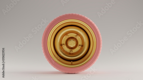 Pink an Gold Alloy Rim Wheel with a Old School Closed Retro Wheel Design with Racing Tyre 3d illustration 3d render
