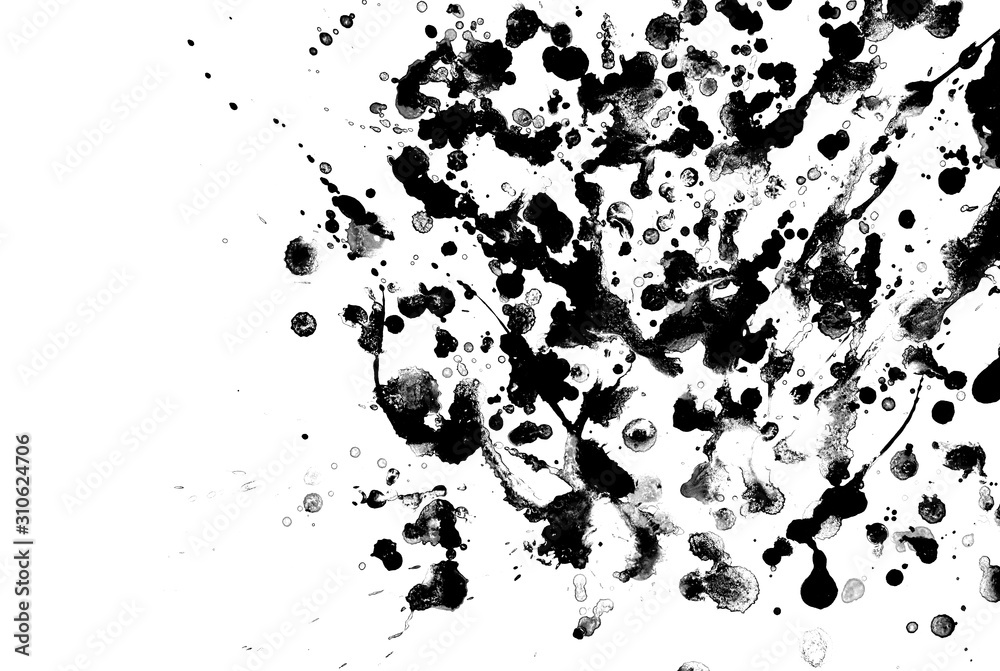 Black ink textures splatter on white background