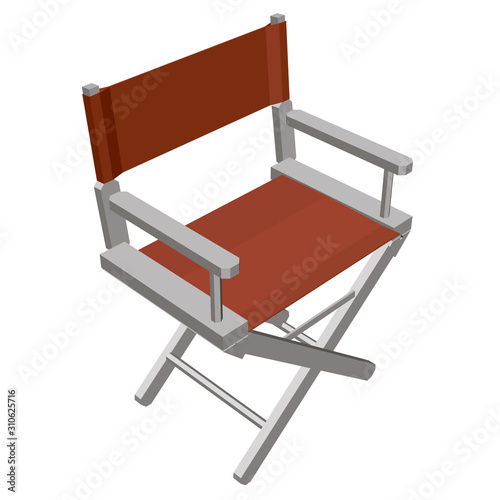 Summer folding chair. Red director s chair isolated on white background. View isometric. 3D. Vector illustration