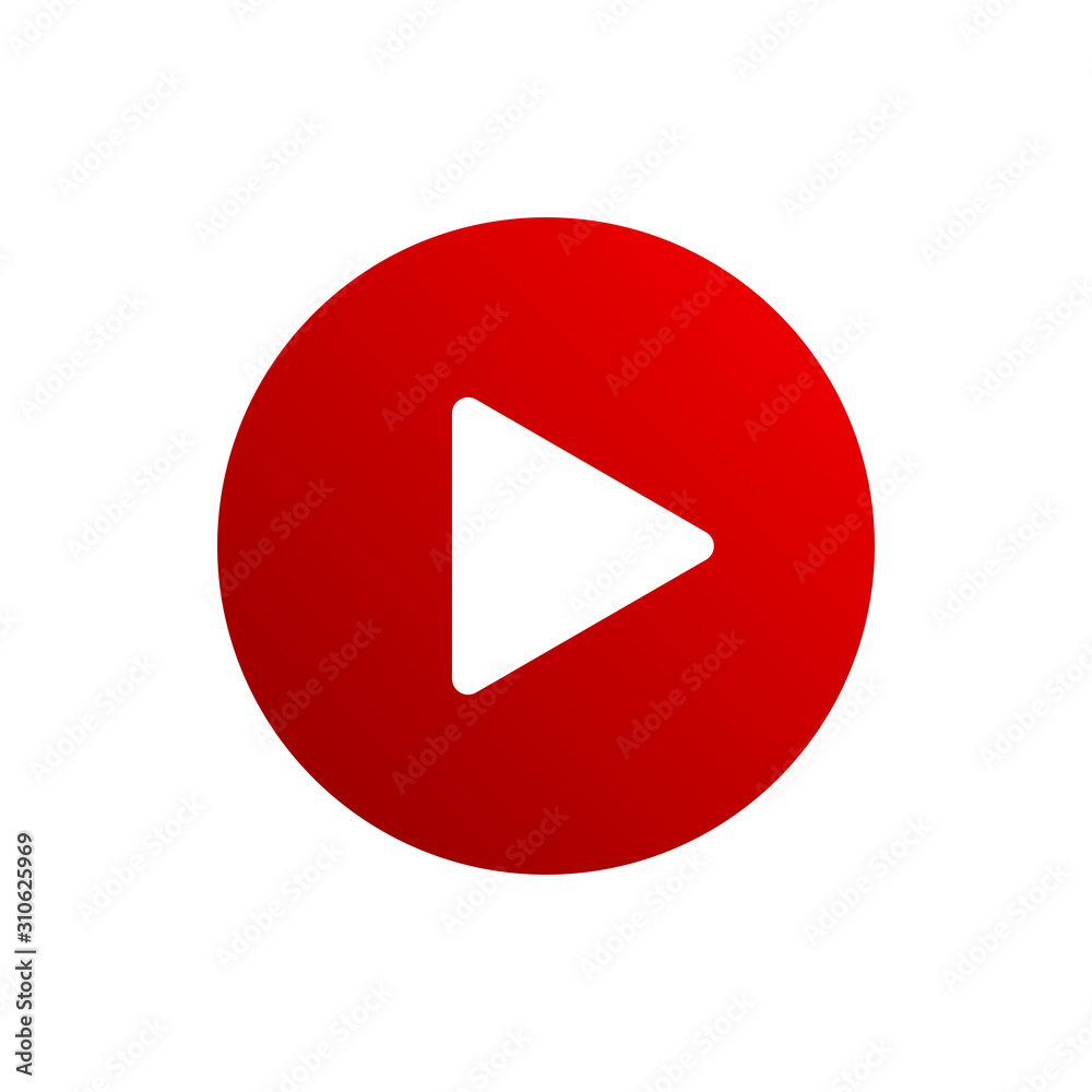 Red play button flat vector icon isolated on a white background. Red play button flat vector icon isolated on a white background.