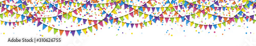 seamless colored garlands and confetti background