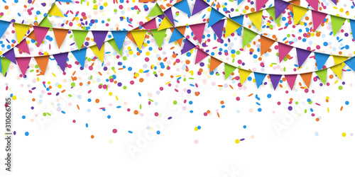 seamless colored garlands and confetti background