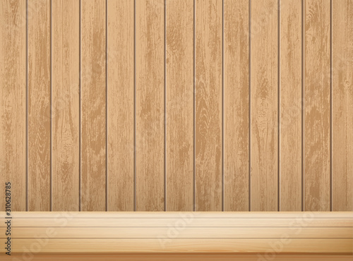 Wooden empty shelf. Blank table or workbench.
