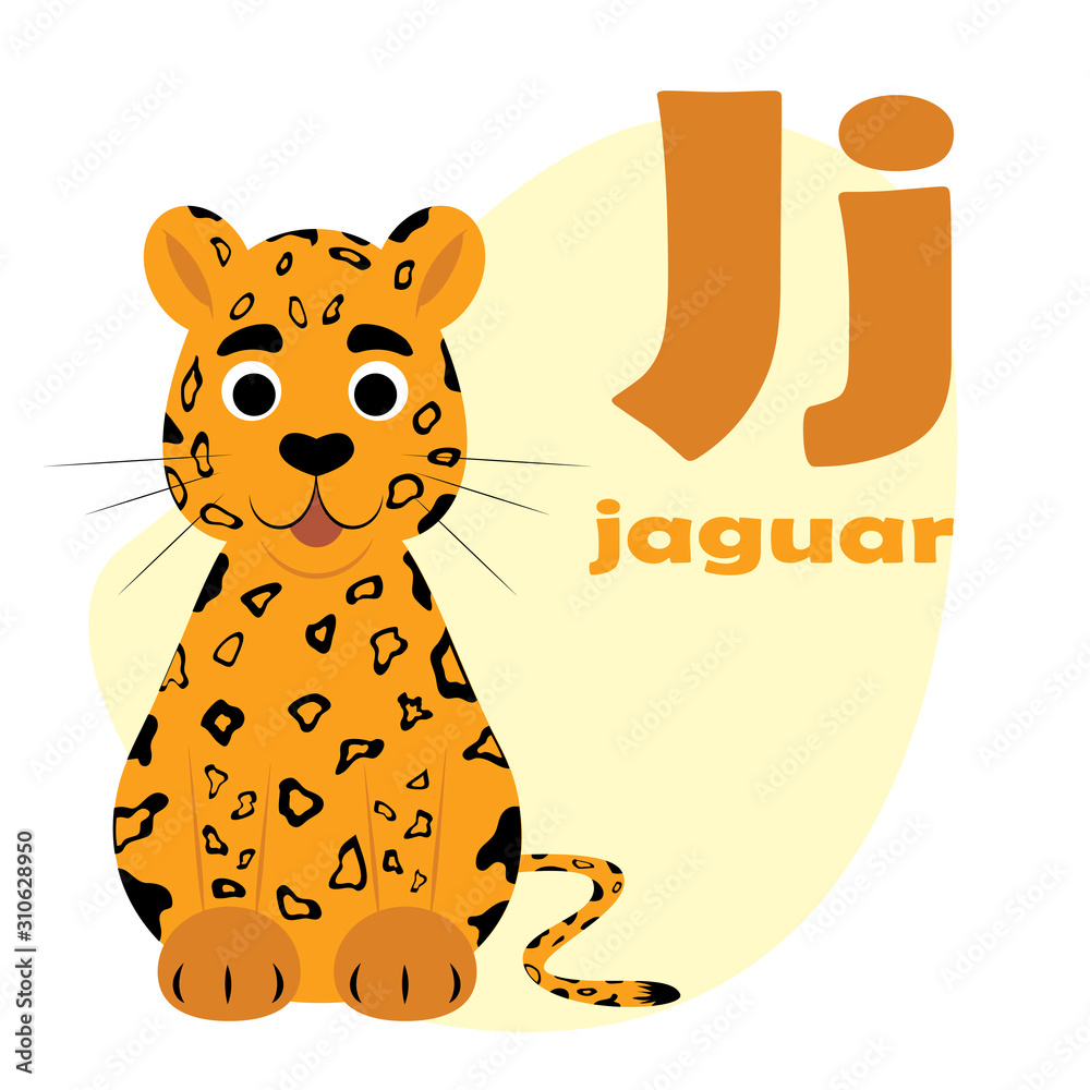 ABC Alphabet illustration. Vector cute kids animal alphabet. Letter J. Cute  cartoon jaguar. Stock Vector | Adobe Stock