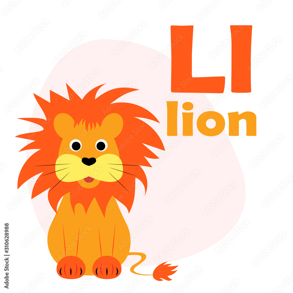 ABC Alphabet illustration. Vector cute kids animal alphabet. Letter L. Cute  cartoon lion. Stock Vector | Adobe Stock