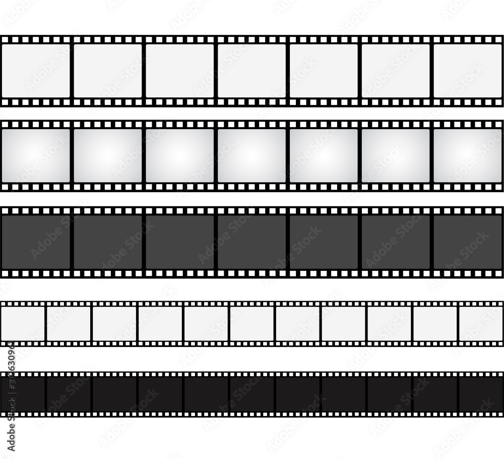Seamless film strips on white background for design. Vintage cinema and photo tape. Retro film strips. Vector illustration Seamless film strips on white background for design. Vintage cinema and photo tape. Retro film strips. Vector illustration
