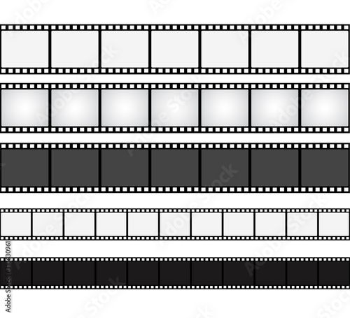 Seamless film strips on white background for design. Vintage cinema and photo tape. Retro film strips. Vector illustration