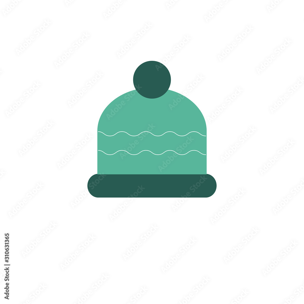 Green Christmas beanie hat flat vector icon for web and mobile.Winter pom pom hat icon isolated on a white background. Green Christmas beanie hat flat vector icon for web and mobile.Winter pom pom hat icon isolated on a white background.
