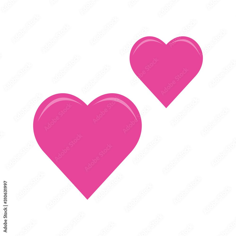 Two pink hearts social media emoji, emoticon for web and mobile. 3d heart icons isolated on a white background.Valentine's day element.