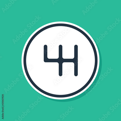Blue Gear shifter icon isolated on green background. Transmission icon. Vector Illustration