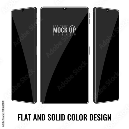 Set of modern frameless smartphones for your copyspace. Side and front and isometric view. Vector illustration