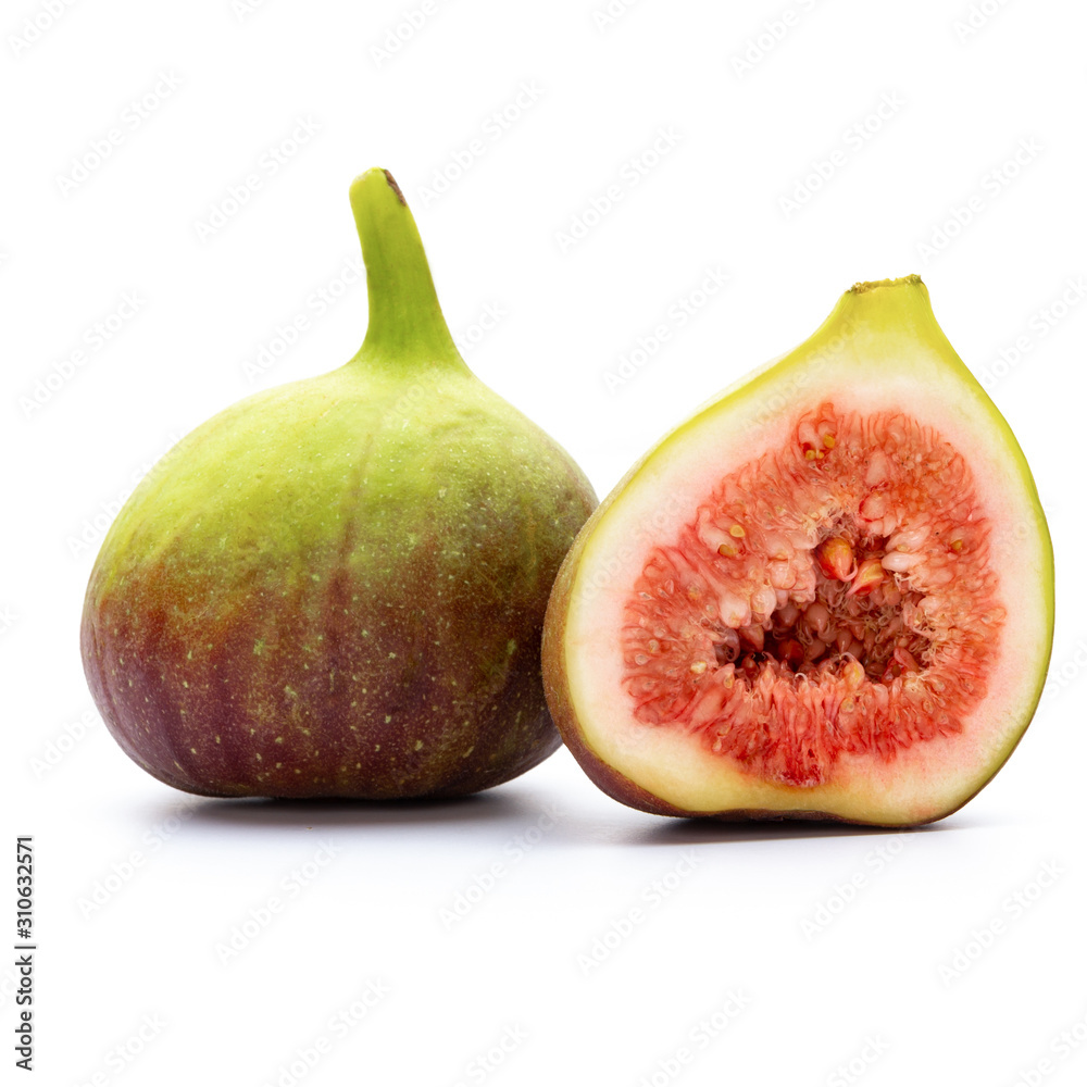 Fig fruits isolated on white background. Top view. Flat lay pattern Fig fruits isolated on white background. Top view. Flat lay pattern