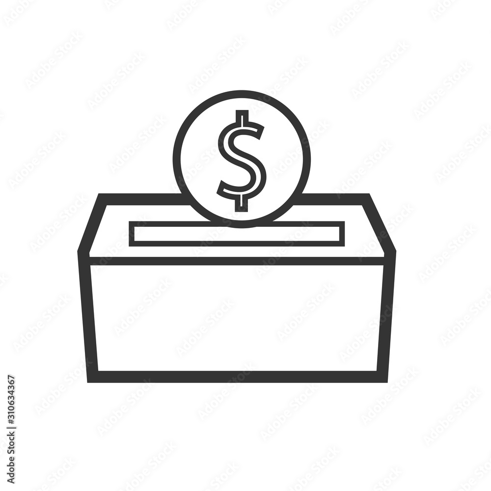 Donation icon concept. Hand putting coin in the box Donation icon concept. Hand putting coin in the box