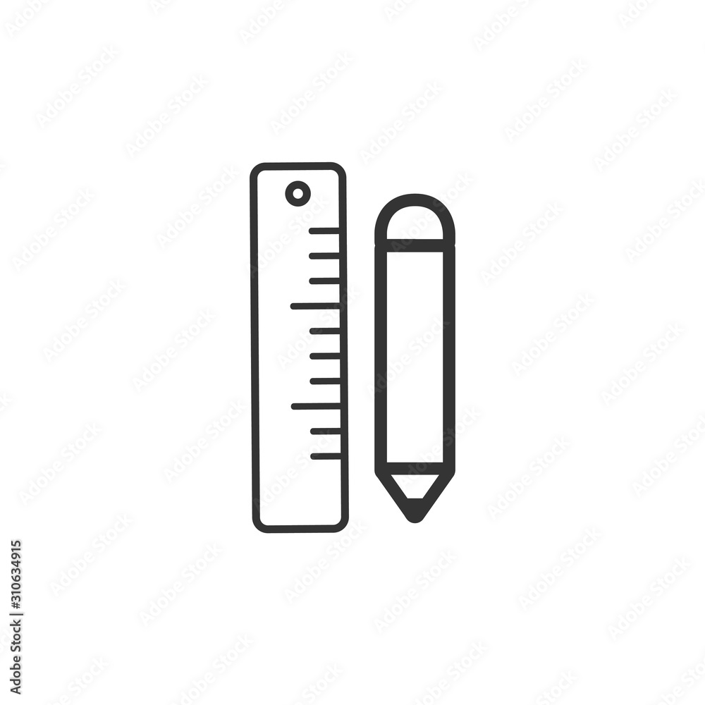 Pencil and ruler icon in trendy outline style design. Vector graphic illustration. Pencil and ruler icon for website design, app, logo, and ui. Vector file. EPS 10 Pencil and ruler icon in trendy outline style design. Vector graphic illustration. Pencil and ruler icon for website design, app, logo, and ui. Vector file. EPS 10