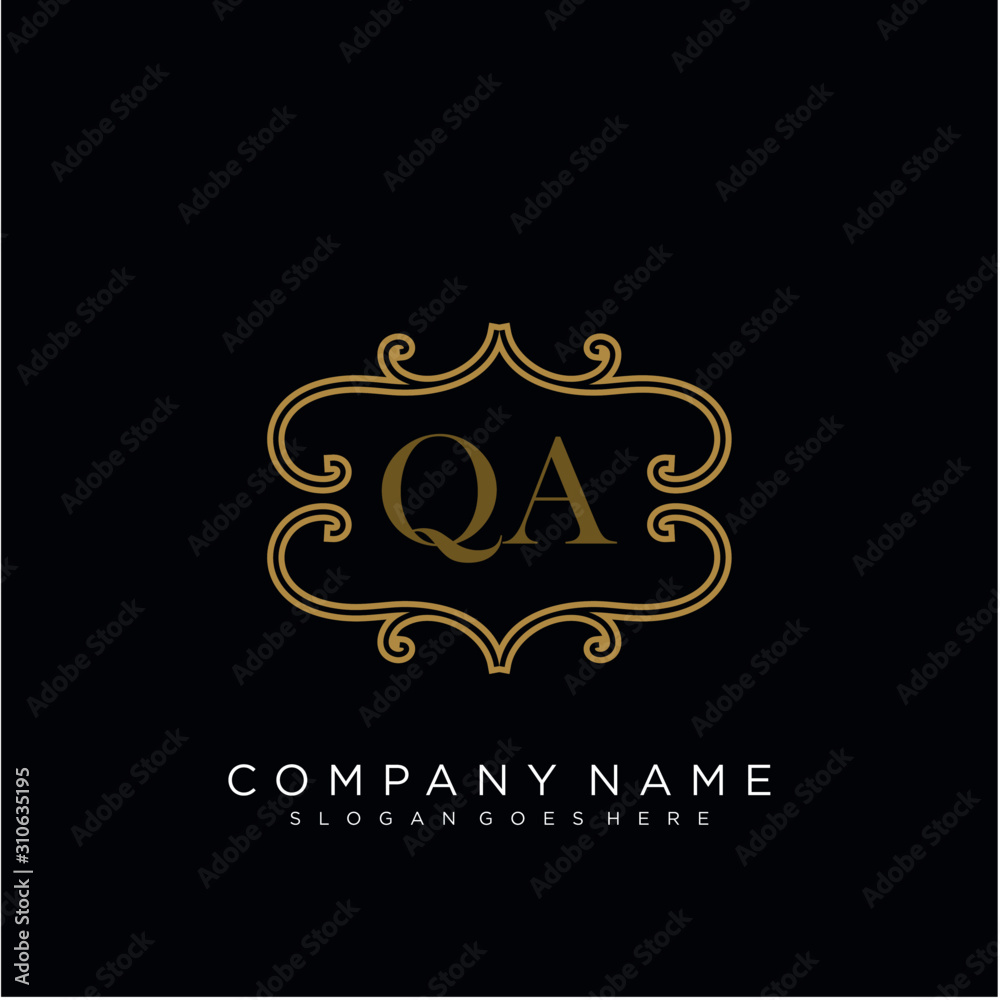 QA Initial logo. Ornament ampersand monogram golden logo