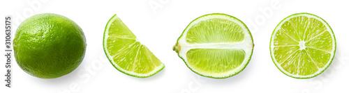 Photo Fresh whole, half and sliced lime fruit