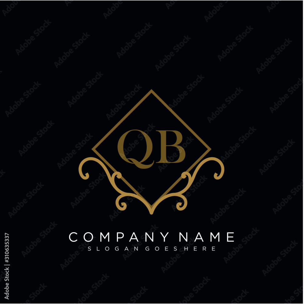 QB Initial logo. Ornament ampersand monogram golden logo
