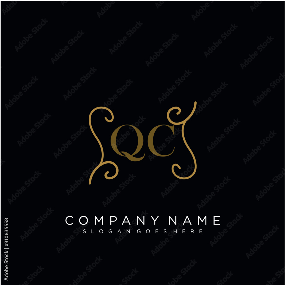 QC Initial logo. Ornament ampersand monogram golden logo QC Initial logo. Ornament ampersand monogram golden logo