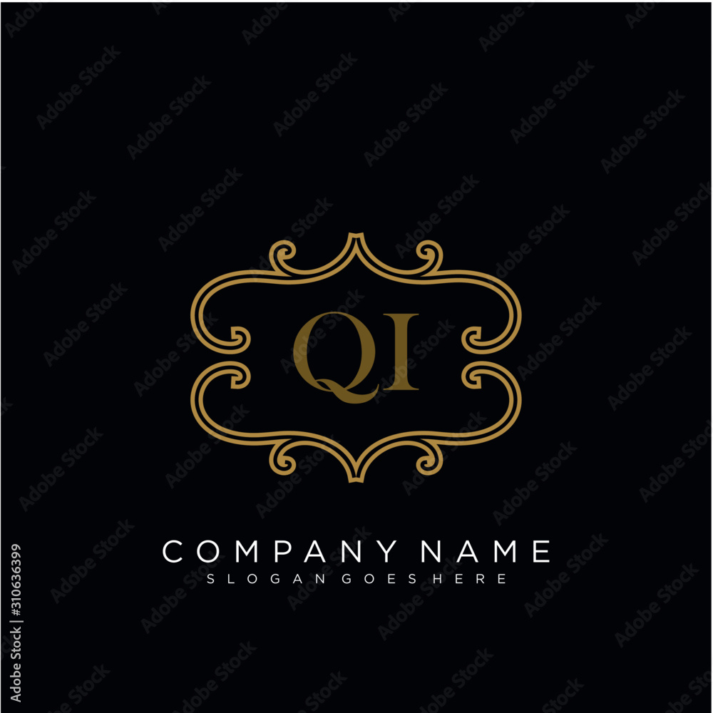 QI Initial logo. Ornament ampersand monogram golden logo