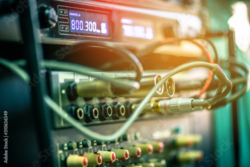 Light and color on the sound system control panel. photo