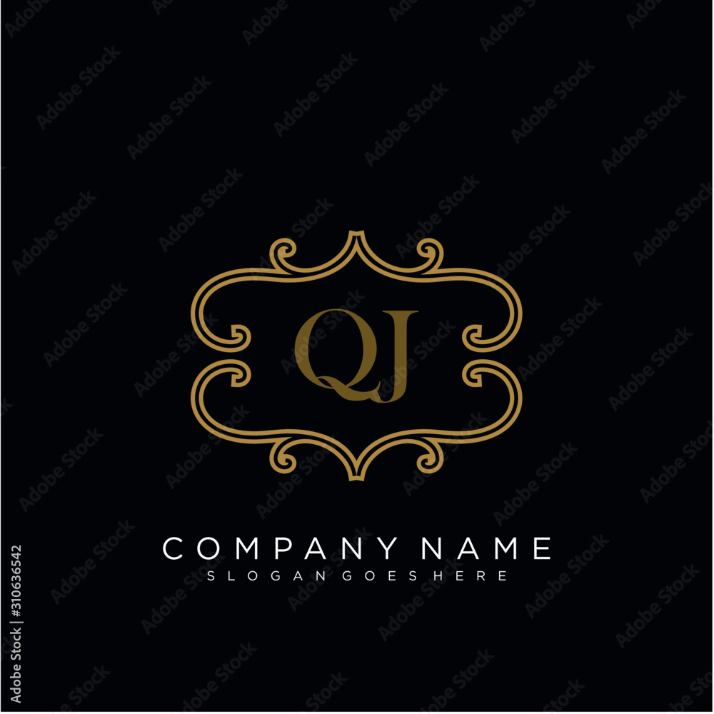 QJ Initial logo. Ornament ampersand monogram golden logo