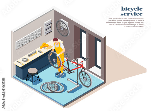 Bicycle Service Isometric Composition