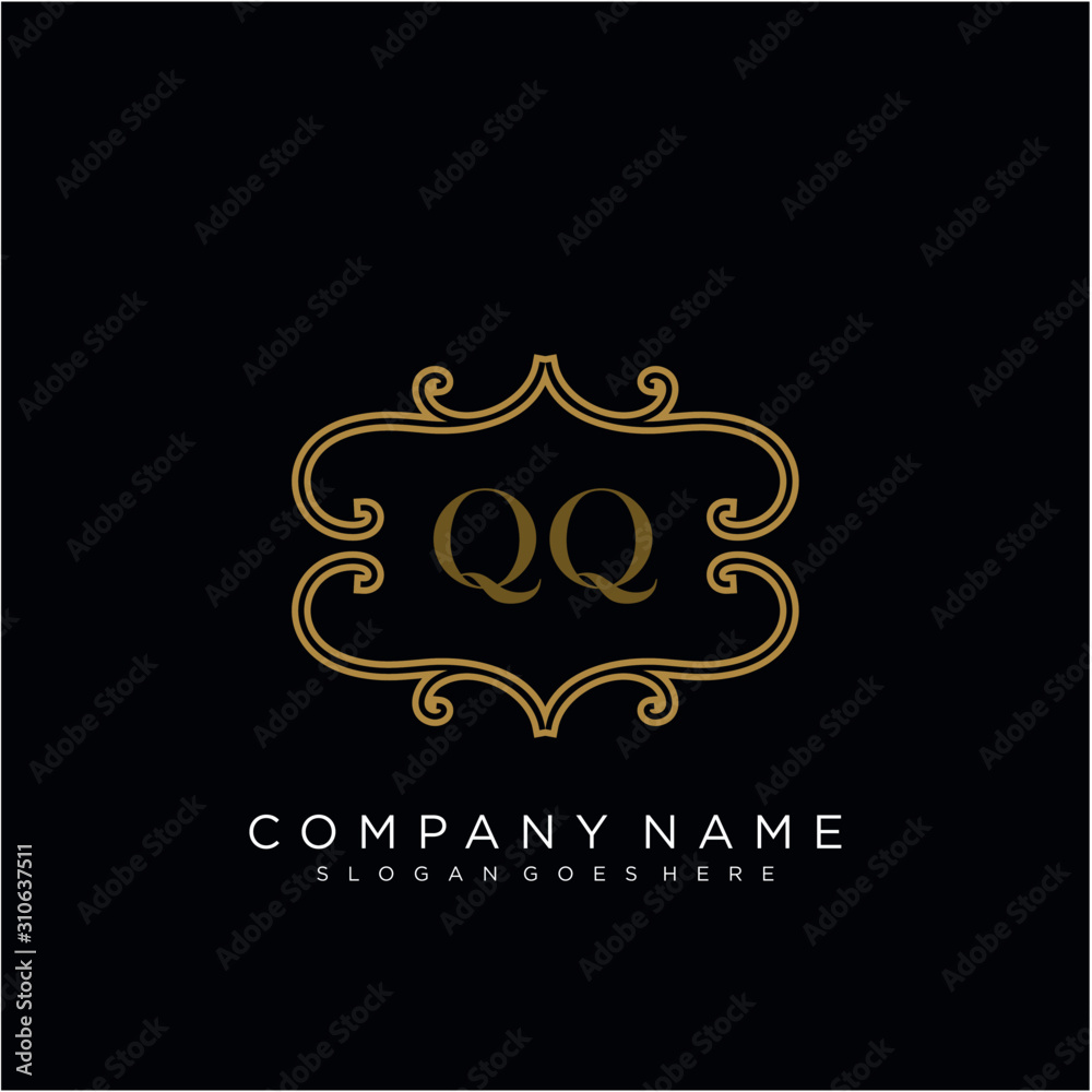 QQ Initial logo. Ornament ampersand monogram golden logo