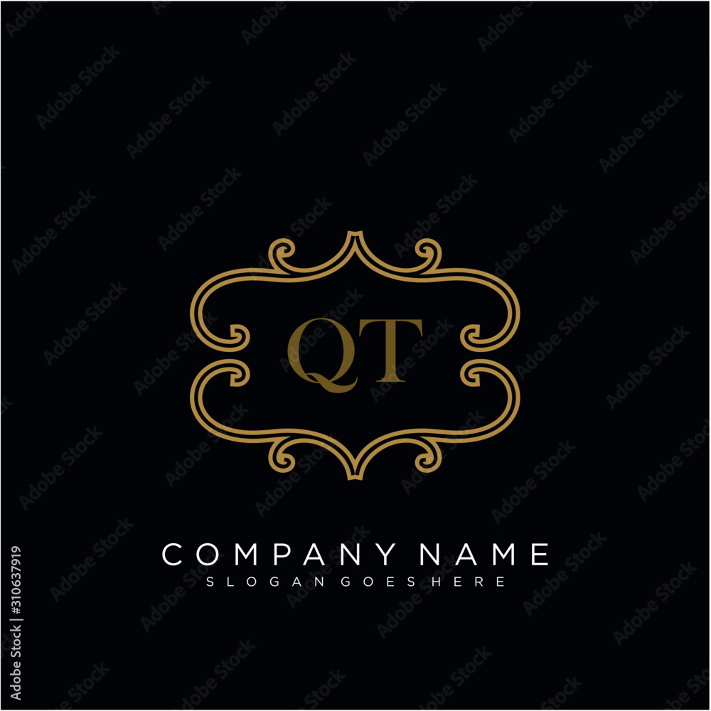 QT Initial logo. Ornament ampersand monogram golden logo QT Initial logo. Ornament ampersand monogram golden logo