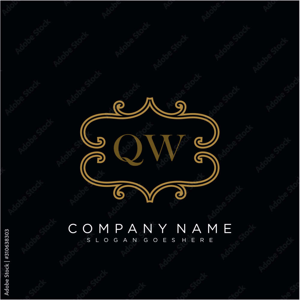 QW Initial logo. Ornament ampersand monogram golden logo