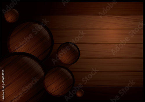Modern wooden theme background template with wooden glass balls. Vector illustration.	