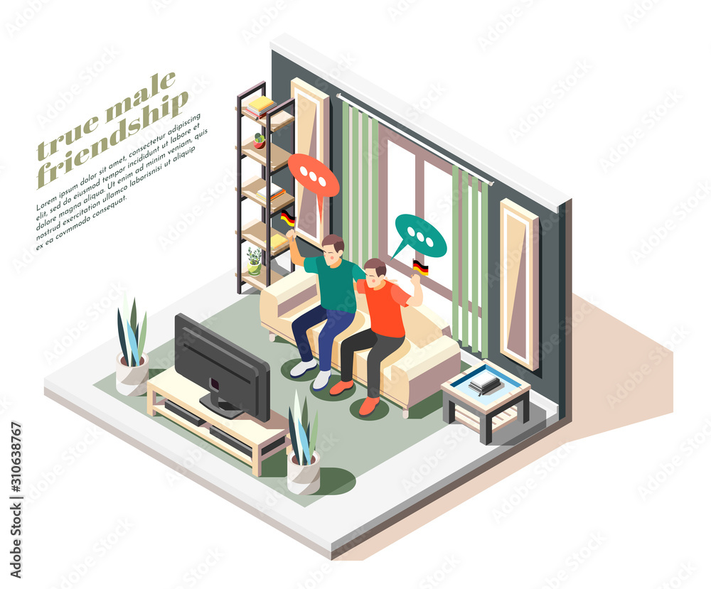 Male Friends Isometric Composition