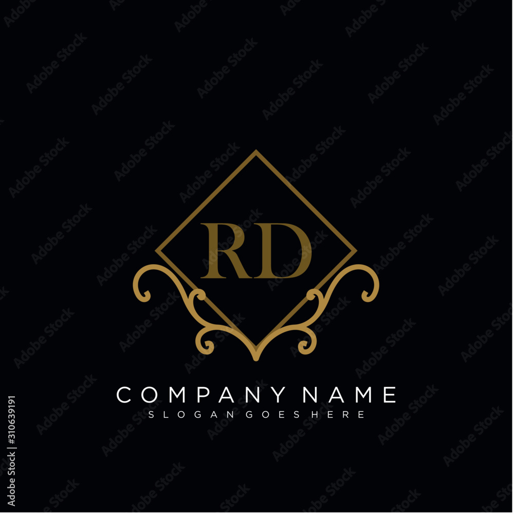 RD Initial logo. Ornament ampersand monogram golden logo