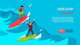Surfing Kids Isometric Banner 