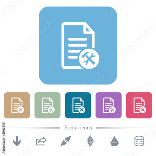 Document tools flat icons on color rounded square backgrounds