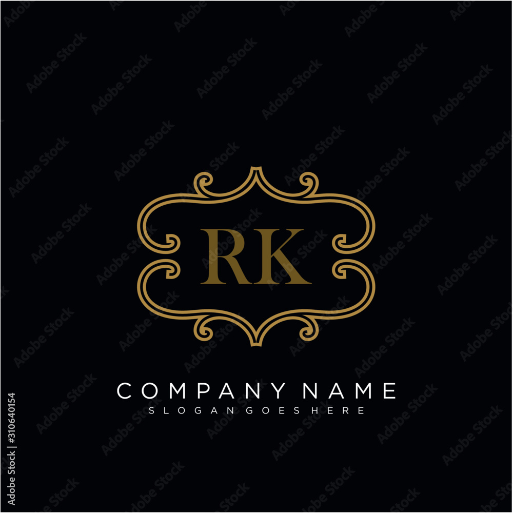 RK Initial logo. Ornament ampersand monogram golden logo