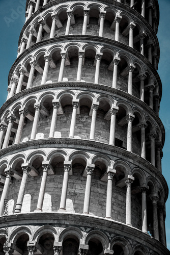 Obraz na płótnie Texture fragment of the famous sloping tower with columns in Pisa, Italy. fascinating exotic amazing places. vintage effect. w salonie