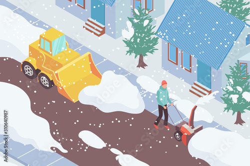 Snow Removal Isometric Illustration