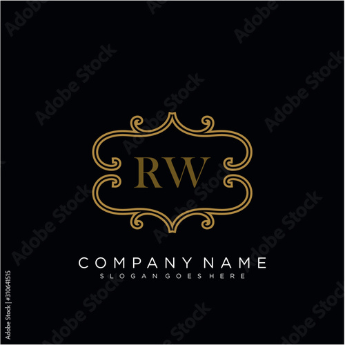 RW Initial logo. Ornament ampersand monogram golden logo