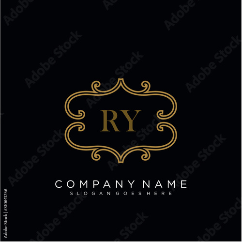 RY Initial logo. Ornament ampersand monogram golden logo