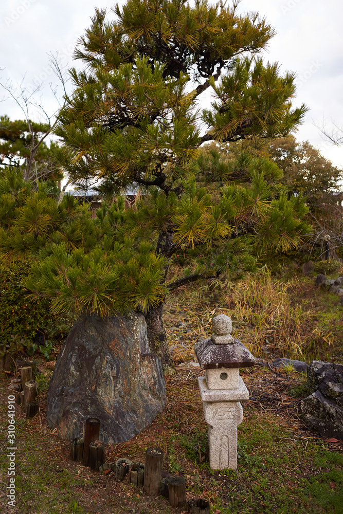 Stone lantern at Japanese traditional garden 