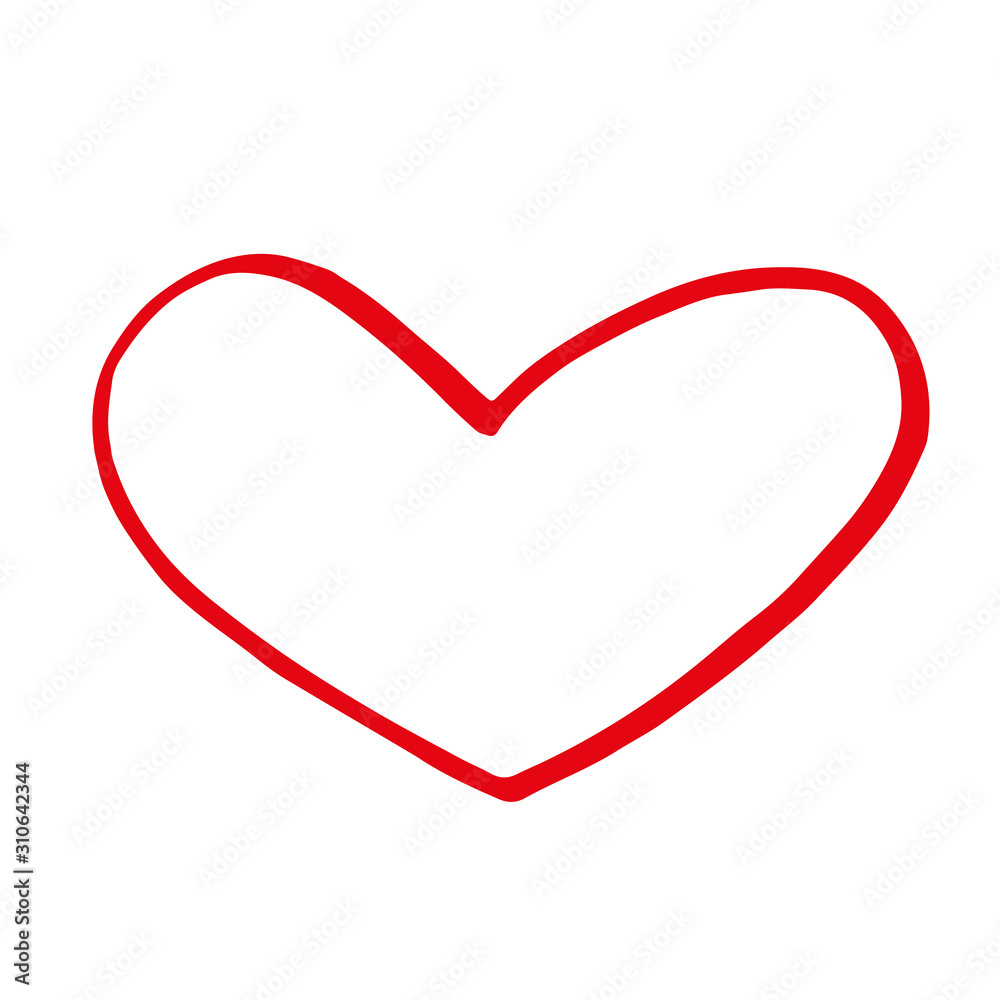 Hand drawn red heart on white background. Vector illustration. Scribble heart. Love concept for Valentine's Day