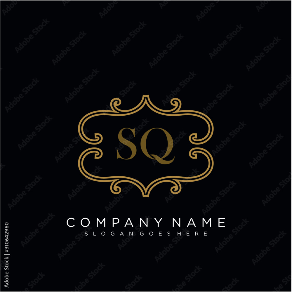 SQ Initial logo. Ornament ampersand monogram golden logo